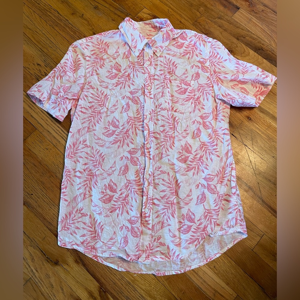 Men’s Pink and White Tropical Button Down Shirt